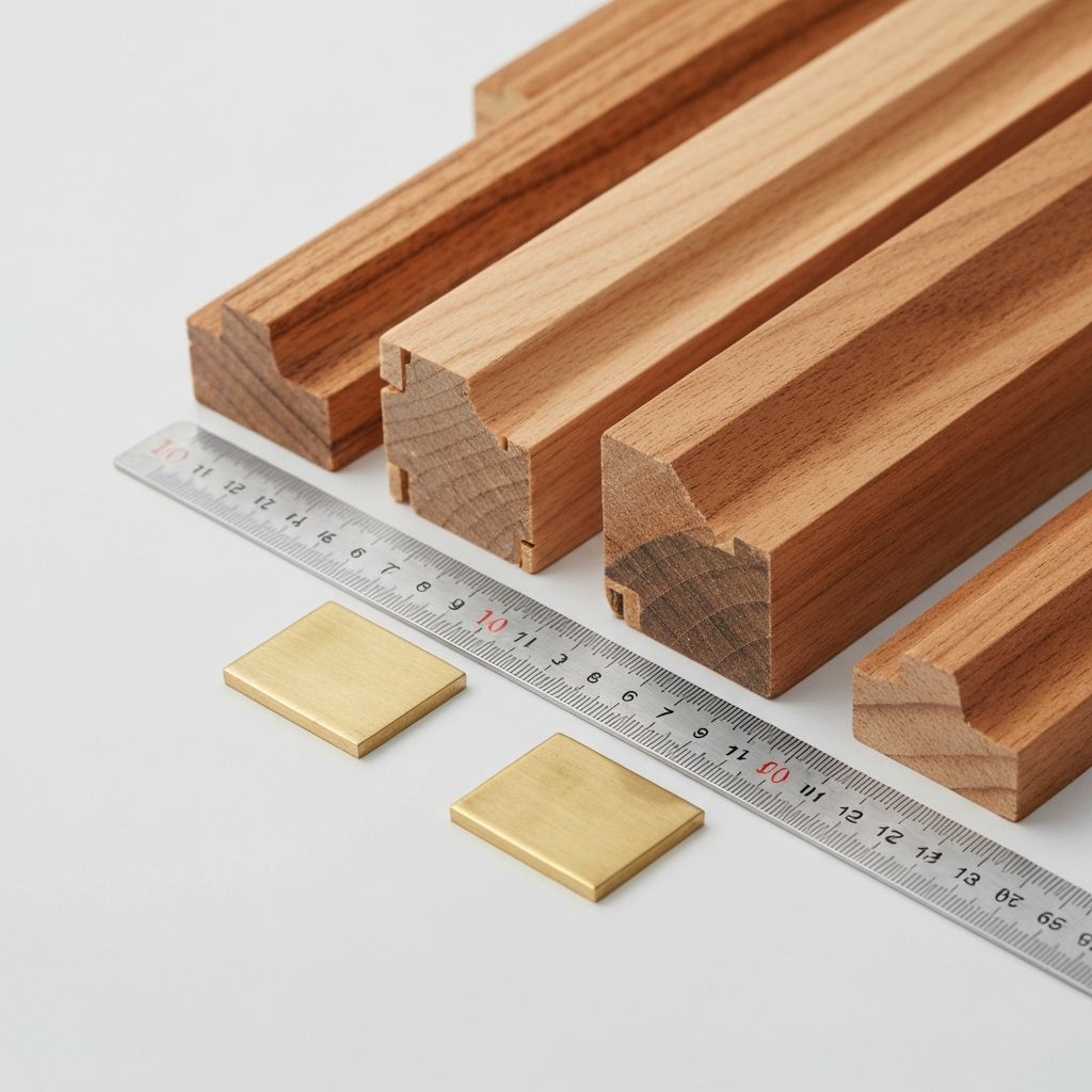 Detail verschiedener Rahmenprofil- und Messing-Eckproben auf Messfläche